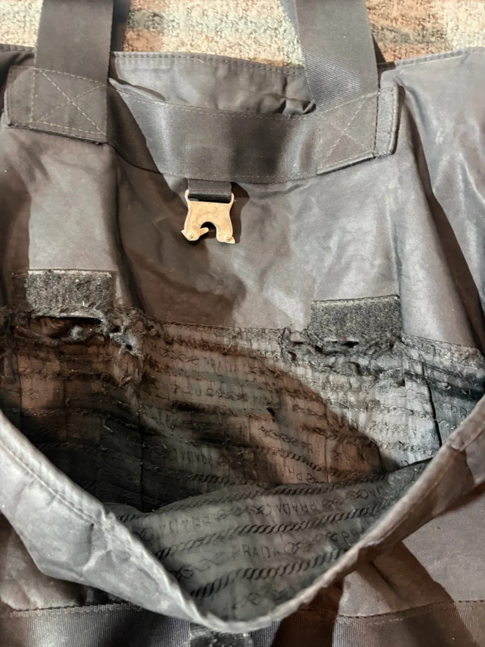 Prada Black Messenger Bag with Silver Buckle